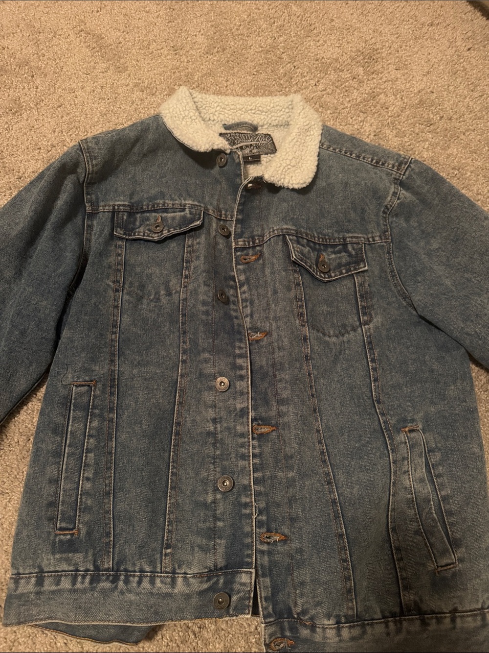 Brooklyn Cloth Light Blue Denim Jacket with Cream Sherpa Collar
